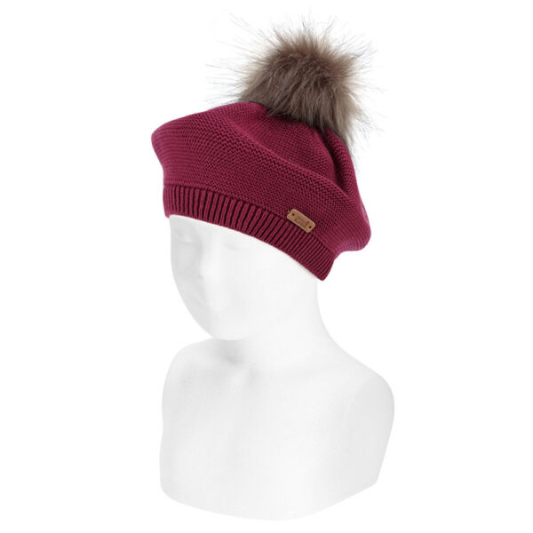 Basco CONDOR con pompon in pelliccia GRANATA