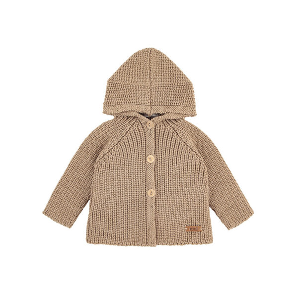 Cardigan in misto merino, cappuccio BISCOTTO